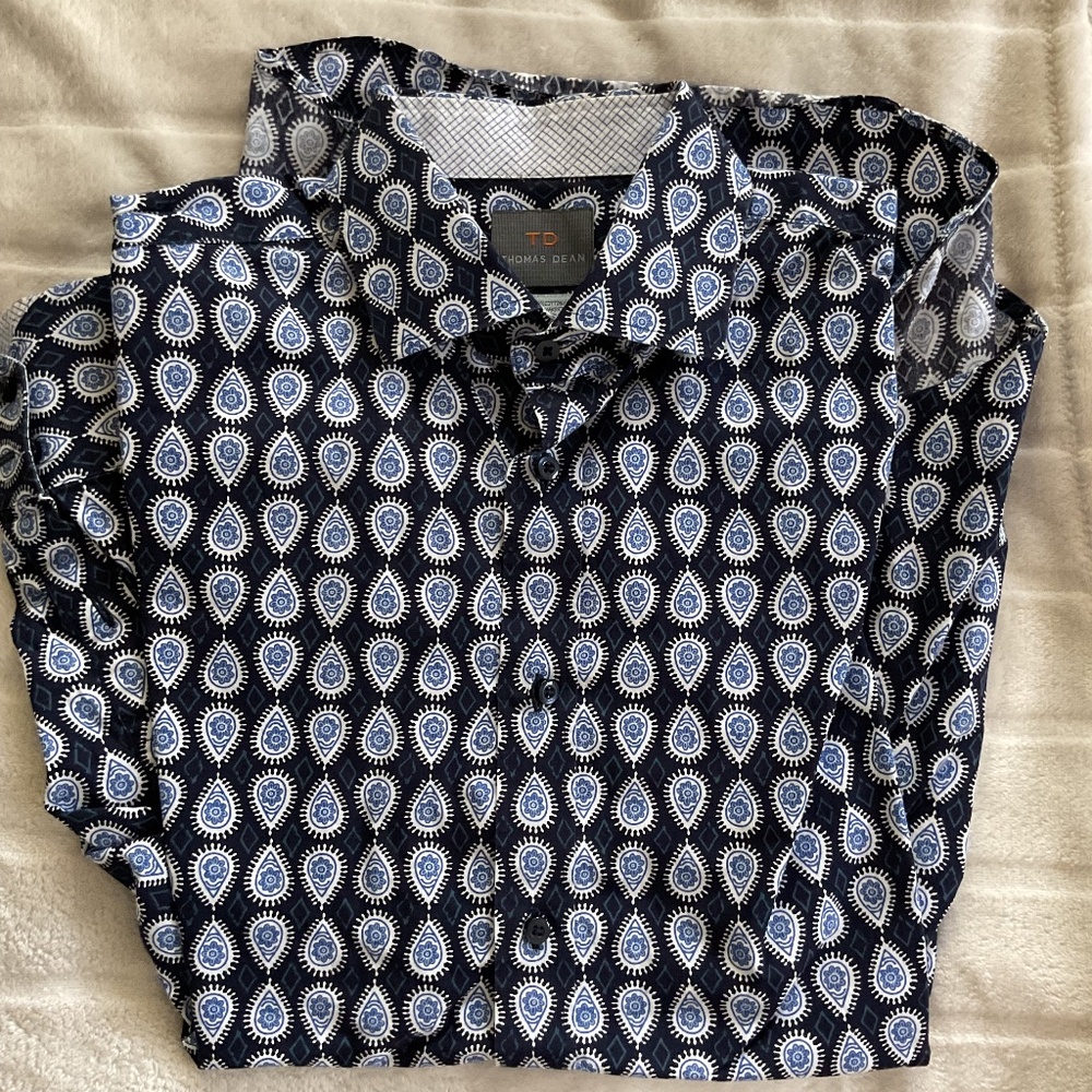 Thomas Dean Navy Blue Medallion Shirt – Size M
